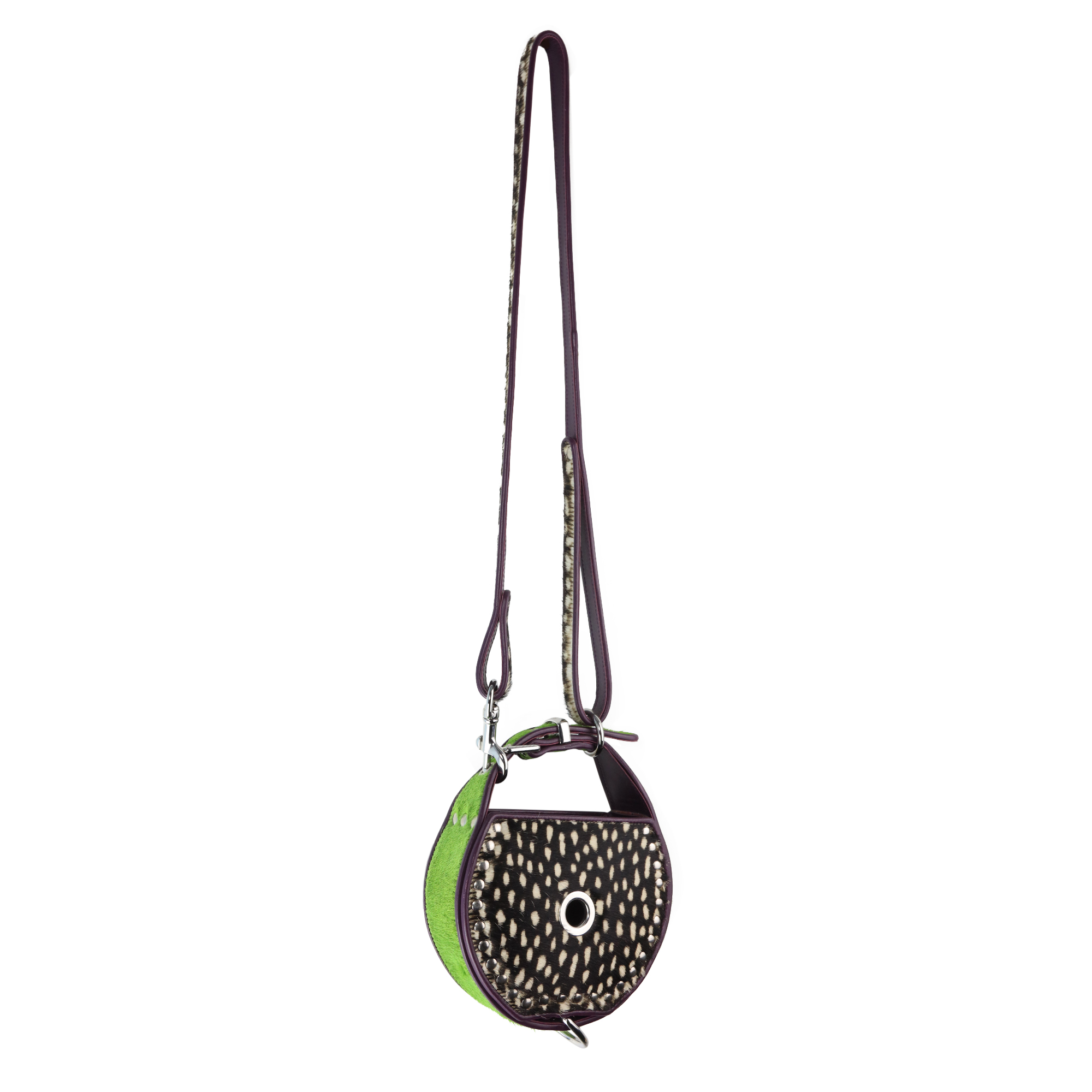 Green and Spotted White Calf Hair and Black Plum Nappa Leather Bag ...